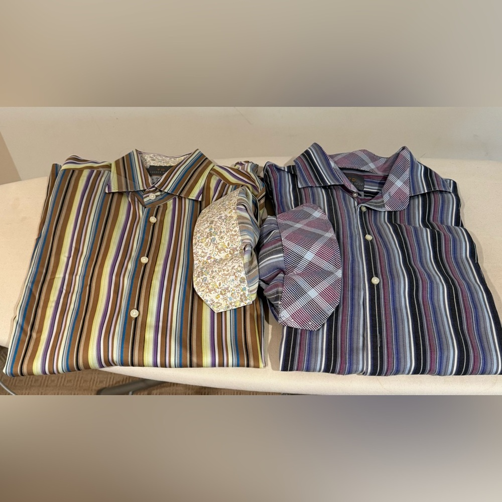 Thomas Dean Lot of 2 Colorful Striped Mens Long Sleeve Button Down Shirts